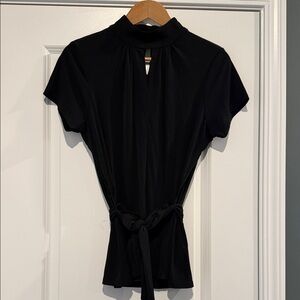 Elegant Black Tie-Waist Women's Blouse